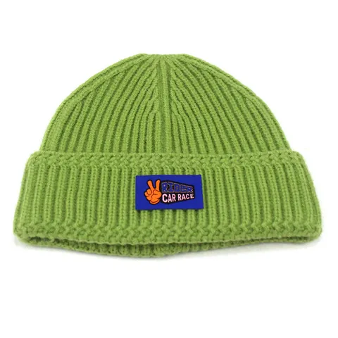 Knitted Beanie Hat Men Women Ribbed Acrylic Warm Winter Cap Hip Hop Patch Decorative Solid Color Streetwear Outdoor Accessory