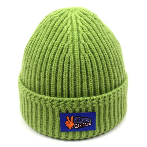 Knitted Beanie Hat Men Women Ribbed Acrylic Warm Winter Cap Hip Hop Patch Decorative Solid Color Streetwear Outdoor Accessory