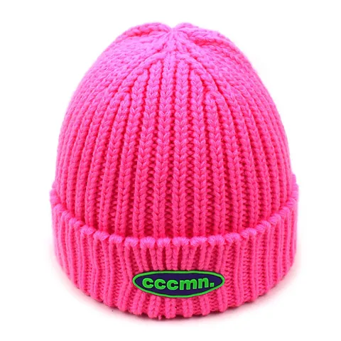 Berretto in Maglia Unisex Acrilico Caldo Cappello Invernale Con Toppa Lettera Risvolto Hip Hop Tinta Unita per Uomo Donna