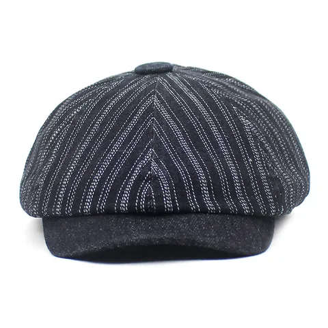 Retro Unisex Striped Newsboy Cap Denim Cotton Flat Cap Vintage Beret Hat For Men Women Casual Outdoor Sun Protection Hat