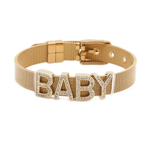 Stainless Steel Mesh Bracelet Rhinestone BABY Letter Adjustable Watchband Style Jewelry For Men Women Trendy Fashion Bracelet