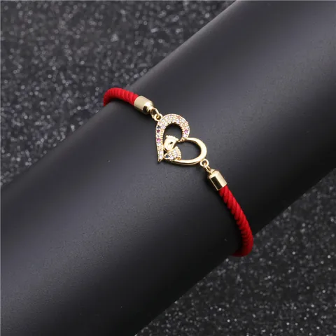Micro Pave Copper Zirconia Heart Baby Footprint Red String Bracelet Adjustable Lucky Charm Jewelry For Women Mother Anniversary Gift