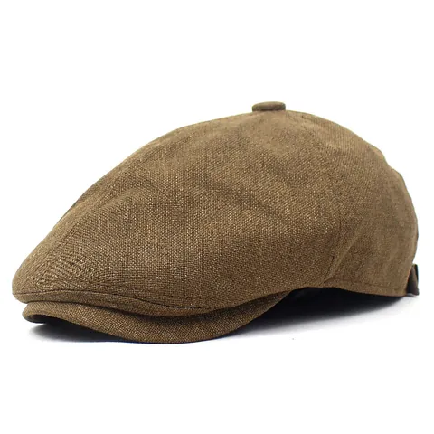 Béret Vintage Réglable pour Hommes en Coton et Lin Respirant Casquette Plate Newsboy Ivy Cap pour Voyage Extérieur Soleil