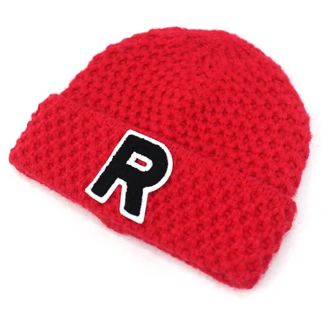 Letter R Patch Knitted Beanie Hat For Women Men Winter Warm Acrylic Cuffed Knit Cap Solid Color Casual Outdoor Headwear