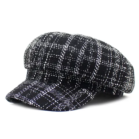 Women Vintage British Style Plaid Newsboy Cap Retro Octagonal Hat Autumn Winter Warm Casual Fashion Flat Cabbie Cap