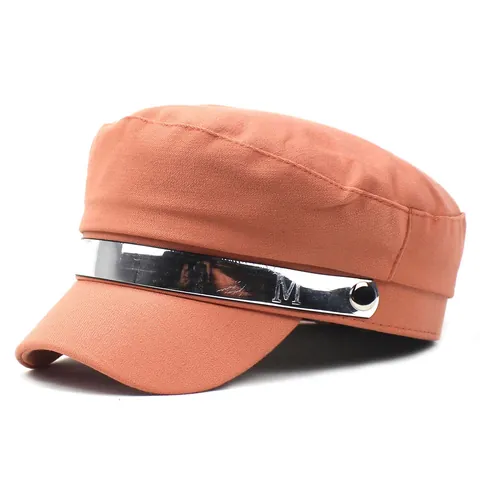 Damen Casual Baumwolle Militär Cadet Cap Flache Krone Marine Hut Mit Silber Metallstreifen Buchstabe M Dekor Herbst Winter Hut