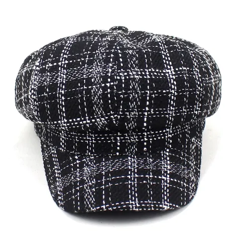 Women Vintage British Style Plaid Newsboy Cap Retro Octagonal Hat Autumn Winter Warm Casual Fashion Flat Cabbie Cap