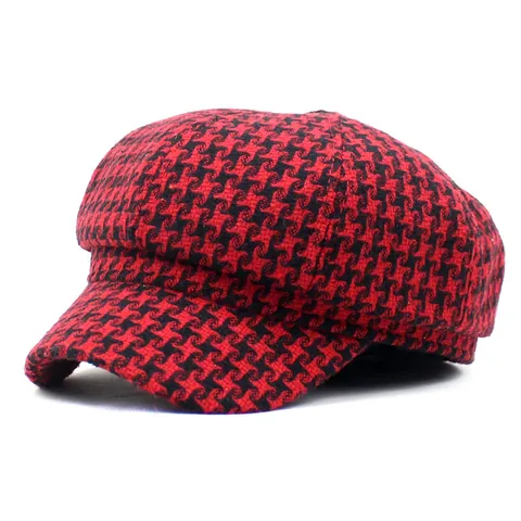 Berretto Newsboy da Donna Vintage a Pied de Poule Cappello Ottagonale Autunno Inverno Berretto Caldo Accessori Moda