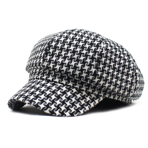 Berretto Newsboy da Donna Vintage a Pied de Poule Cappello Ottagonale Autunno Inverno Berretto Caldo Accessori Moda