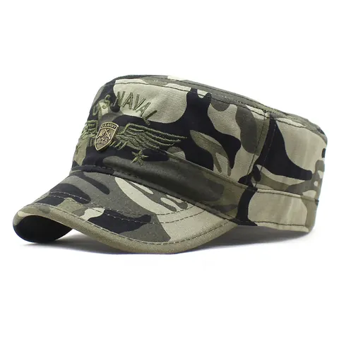 Vintage Cotton Cadet Cap For Men Women Adjustable Military Flat Top Hat Embroidered US Naval Army Baseball Cap Sun Hat