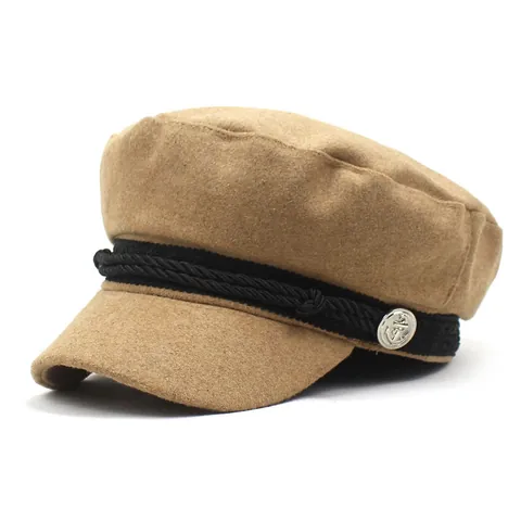 Women's Retro Newsboy Cap Cotton Polyester Navy Hat With Braided Rope And Anchor Button Casual Autumn Winter Warm Baker Boy Hat