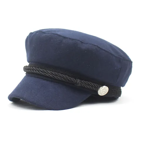 Women's Retro Newsboy Cap Cotton Polyester Navy Hat With Braided Rope And Anchor Button Casual Autumn Winter Warm Baker Boy Hat