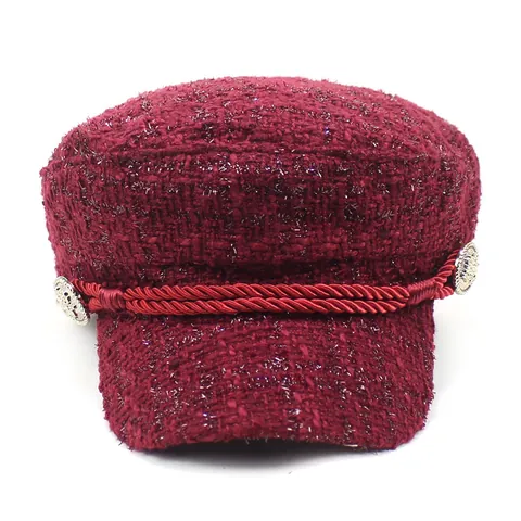 Women Vintage Tweed Newsboy Cap Plaid Baker Boy Hat With Rope Metal Button Autumn Winter Warm Navy Hat Ladies Fashion Accessory