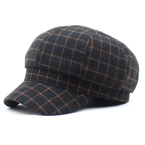 Women's Retro Plaid Newsboy Cap Vintage Octagonal Beret Hat Cotton Blend Plaid Pattern Fall Winter Fashion Cabbie Hat