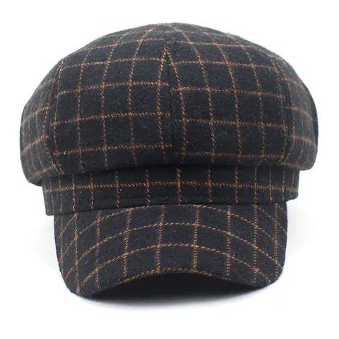 Women's Retro Plaid Newsboy Cap Vintage Octagonal Beret Hat Cotton Blend Plaid Pattern Fall Winter Fashion Cabbie Hat