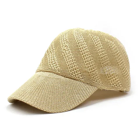 Women Breathable Straw Woven Baseball Cap Summer Sunshade Adjustable Sun Hat Hollow Out Crochet Curved Brim Beach Hat