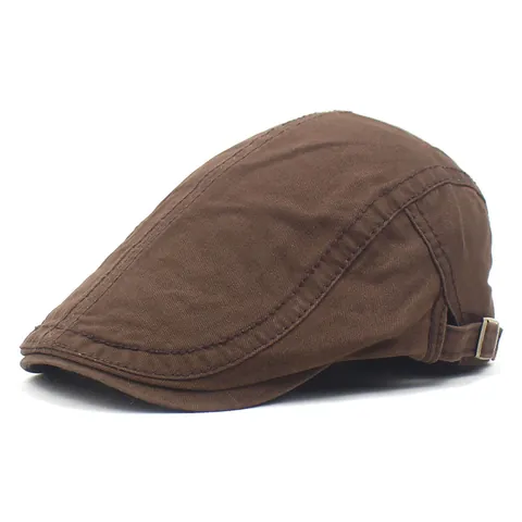 Béret Casquette Plate en Coton Uni Réglable pour Hommes Femmes Vintage Décontracté Couleur Unie Protection Solaire Chapeau