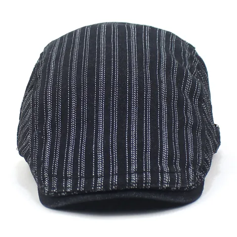 Vintage Men Cotton Striped Newsboy Cap Adjustable Metal Buckle Breathable Sun Protection Outdoor Flat Cap Beret Hat