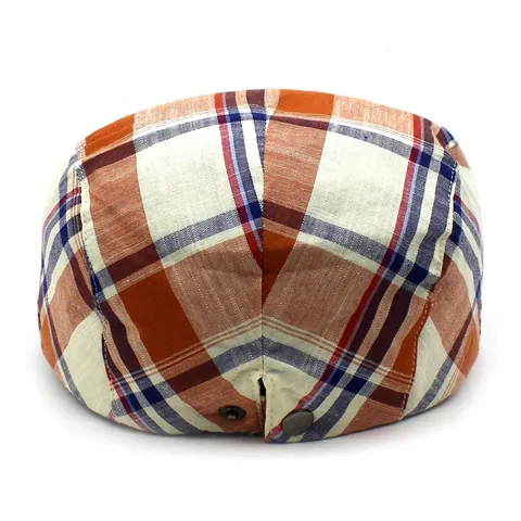 Béret Classique à Carreaux Style Britannique Unisexe Coton Respirant Chapeau Rétro pour Extérieur Décontracté Ajustable