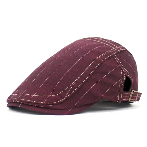 Vintage Striped Cotton Flat Cap For Men Women Adjustable British Style Ivy Cabbie Hat Breathable Sun Protection Accessory