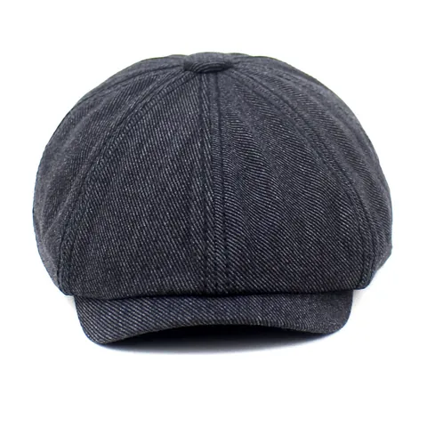 Vintage Katoen Newsboy Pet Voor Heren Dames Effen Kleur Acht Panelen Baker Boy Hoed Met Metalen Badge Casual Baret