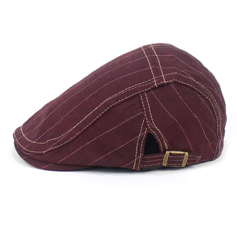 Vintage Striped Cotton Flat Cap For Men Women Adjustable British Style Ivy Cabbie Hat Breathable Sun Protection Accessory