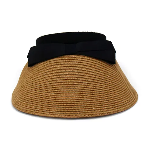 Women Summer Straw Visor Hat Wide Brim Sun Protection Breathable Beach Hat With Bowknot Elegant Foldable Open Top Sun Hat