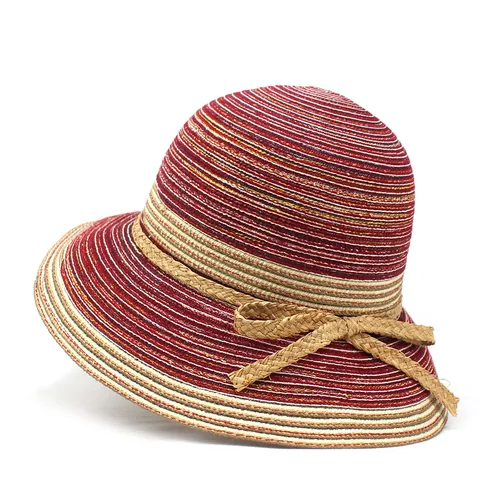 Chapeau de Soleil en Paille à Large Bord pour Femmes Chapeau de Plage Rayé Pliable Avec Nœud pour Protection UV Été Extérieur