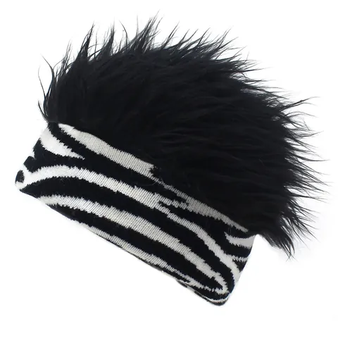 Divertente Cappello di Maglia con Capelli Finti per Uomo Donna Hip Hop Novità Parrucca Cappello Stampa Animale Zebra Leopardo Invernale