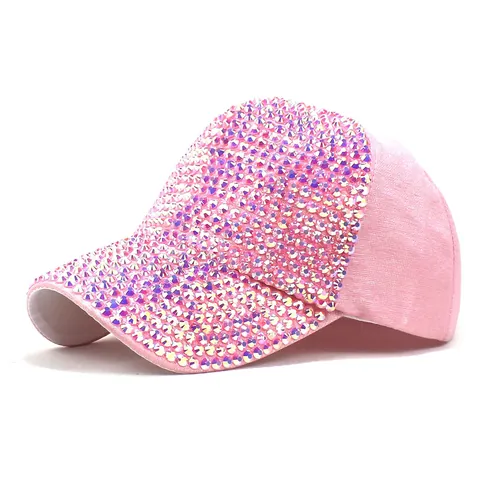 Fashion Rhinestone Studded Baseball Cap For Women Sparkling Bling Cotton Curved Brim Sun Hat Adjustable Outdoor Travel Party Accessory