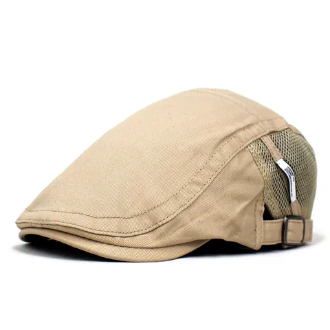 Men Casual Cotton Mesh Stitching Beret Hat Breathable Flat Cap Adjustable Newsboy Hat For Outdoor Sun Protection Daily Wear