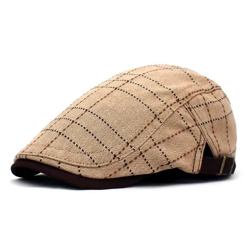 Vintage Men's Cotton Striped Flat Cap Adjustable British Style Beret Newsboy Hat For Casual Daily Outdoor Travel Shading