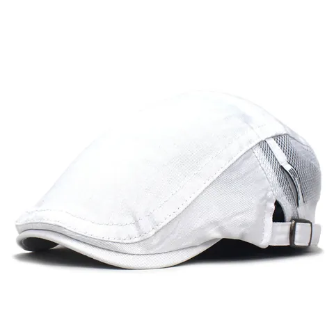 Men Casual Cotton Mesh Stitching Beret Hat Breathable Flat Cap Adjustable Newsboy Hat For Outdoor Sun Protection Daily Wear