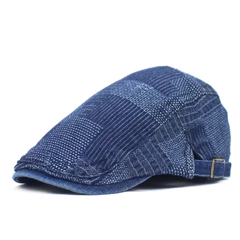 Retro Denim Patchwork Platte Pet Voor Heren Dames Vintage Katoen Newsboy Baret Verstelbare Cabbie Driving Hat Zonnescherm Accessoire