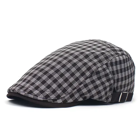 Gorra Plana de Cuadros Retro Británica para Hombre Mujer Boina Ajustable de Algodón Transpirable Gorra Ivy Newsboy