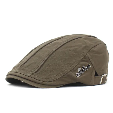 Men's Vintage Cotton Flat Cap Adjustable Ivy Beret Hat Solid Color Newsboy Cabbie Hat With Metal Buckle For Daily Casual