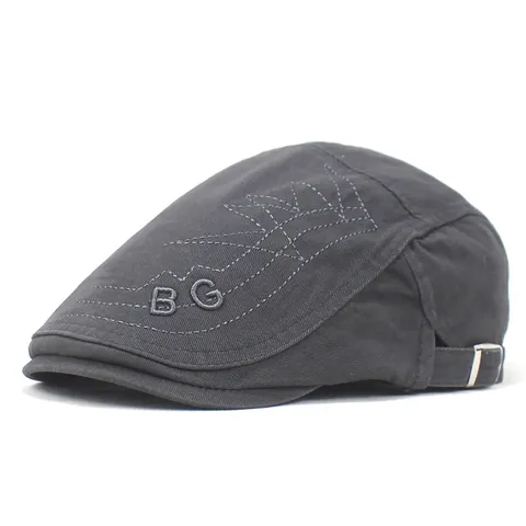 Vintage Cotton Ivy Cap Men Women Adjustable BG Embroidered Flat Cap Breathable Casual Beret British Style Driving Hat Summer Cap