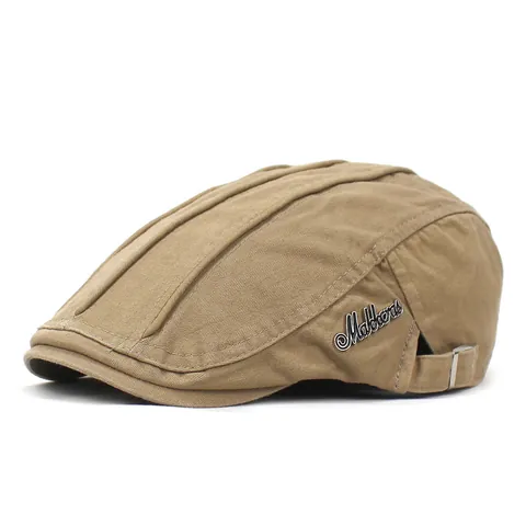 Men's Vintage Cotton Flat Cap Adjustable Ivy Beret Hat Solid Color Newsboy Cabbie Hat With Metal Buckle For Daily Casual