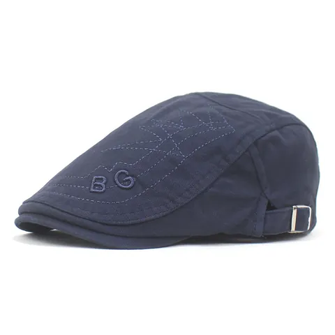 Vintage Cotton Ivy Cap Men Women Adjustable BG Embroidered Flat Cap Breathable Casual Beret British Style Driving Hat Summer Cap