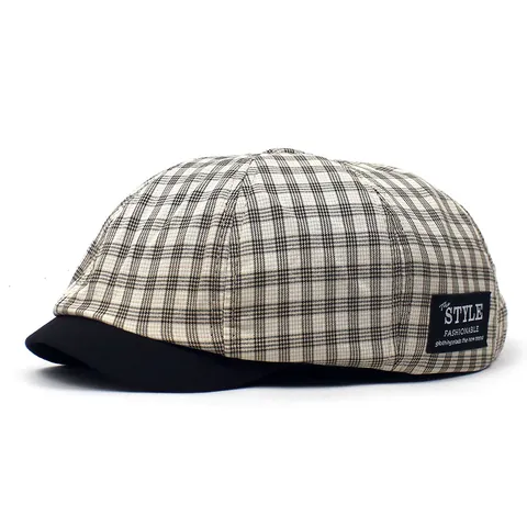 Vintage Karo Schiebermütze Für Damen Herren Baumwolle Britischer Stil Achteckige Mütze Mit Patch Retro Baker Boy Cabbie Hut