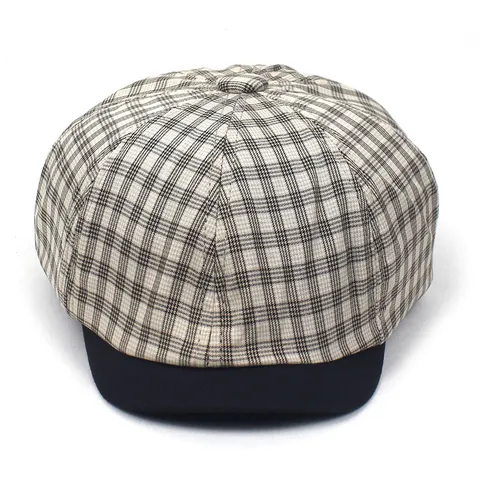 Vintage Karo Schiebermütze Für Damen Herren Baumwolle Britischer Stil Achteckige Mütze Mit Patch Retro Baker Boy Cabbie Hut