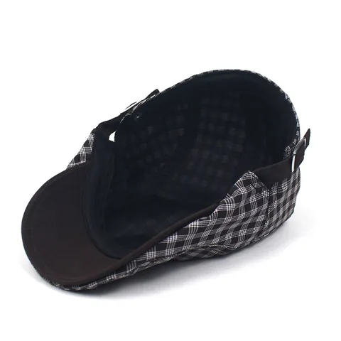 Gorra Plana de Cuadros Retro Británica para Hombre Mujer Boina Ajustable de Algodón Transpirable Gorra Ivy Newsboy