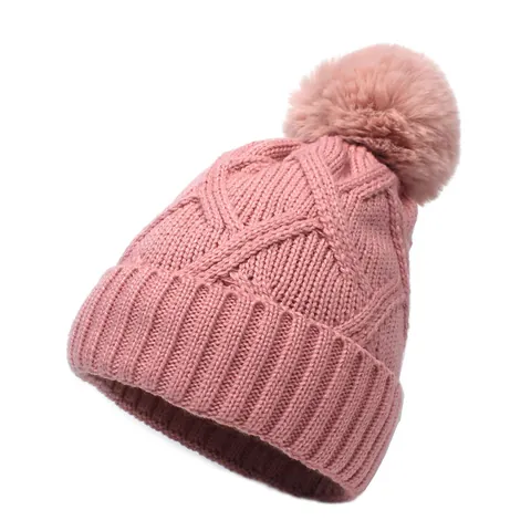 Donna Invernale Caldo Berretto In Maglia a Trecce Con Pom Pon In Pelliccia Sintetica Foderato In Pile Termico Outdoor