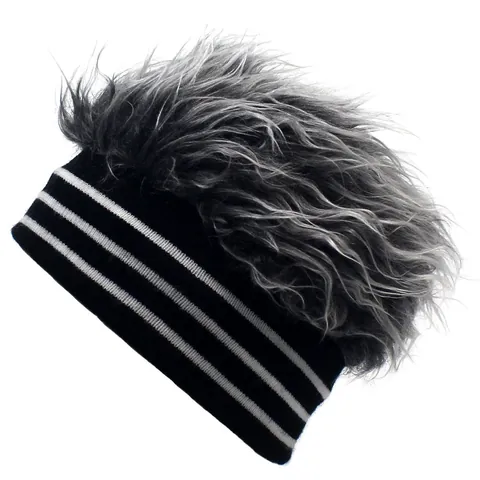 Berretto in Maglia Hip Hop Con Parrucca Divertente Cappellino a Strisce Bianche e Nere per Uomo Donna Festa Cosplay Berretto Invernale Caldo