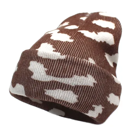 Women's Knitted Beanie Hat Soft Acrylic Warm Winter Cuffed Cap With Cloud Pattern Abstract Outdoor Fashion Slouchy Ski Hat