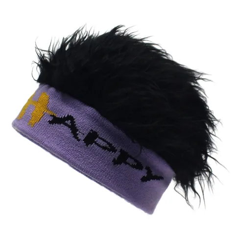 Novelty HAPPY Letter Knit Beanie Hat With Fluffy Wig Synthetic Hair Hip Hop Streetwear Party Hat For Men Women