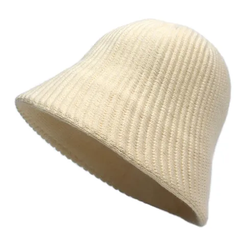 Women Solid Color Wool Bucket Hat Winter Warm Knitted Basin Hat Portable Ribbed Knit Fisherman Hat For Cold Weather