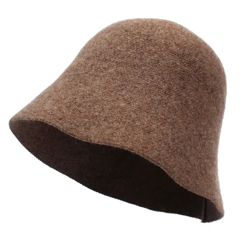Sombrero de Pescador de Lana Vintage para Mujer Invierno Cálido Antiviento Sombrero de Campana Minimalista Color Sólido Fieltro