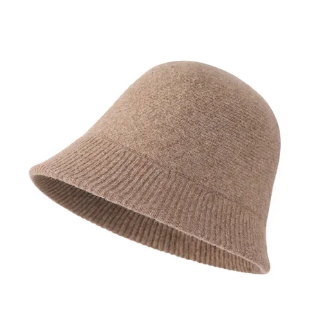 Women Wool Bucket Hat Minimalist Solid Color Ribbed Knit Fisherman Hat For Autumn Winter Warm Windproof Cloche Sun Hat