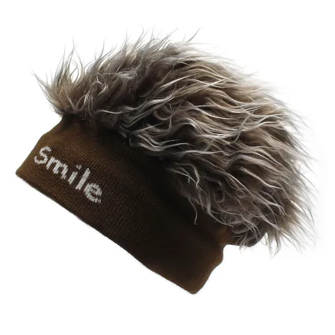 Novelty Wig Beanie Hat With Smile Embroidery Streetwear Hip Hop Knitted Brimless Landlord Cap For Men Women Party Decor